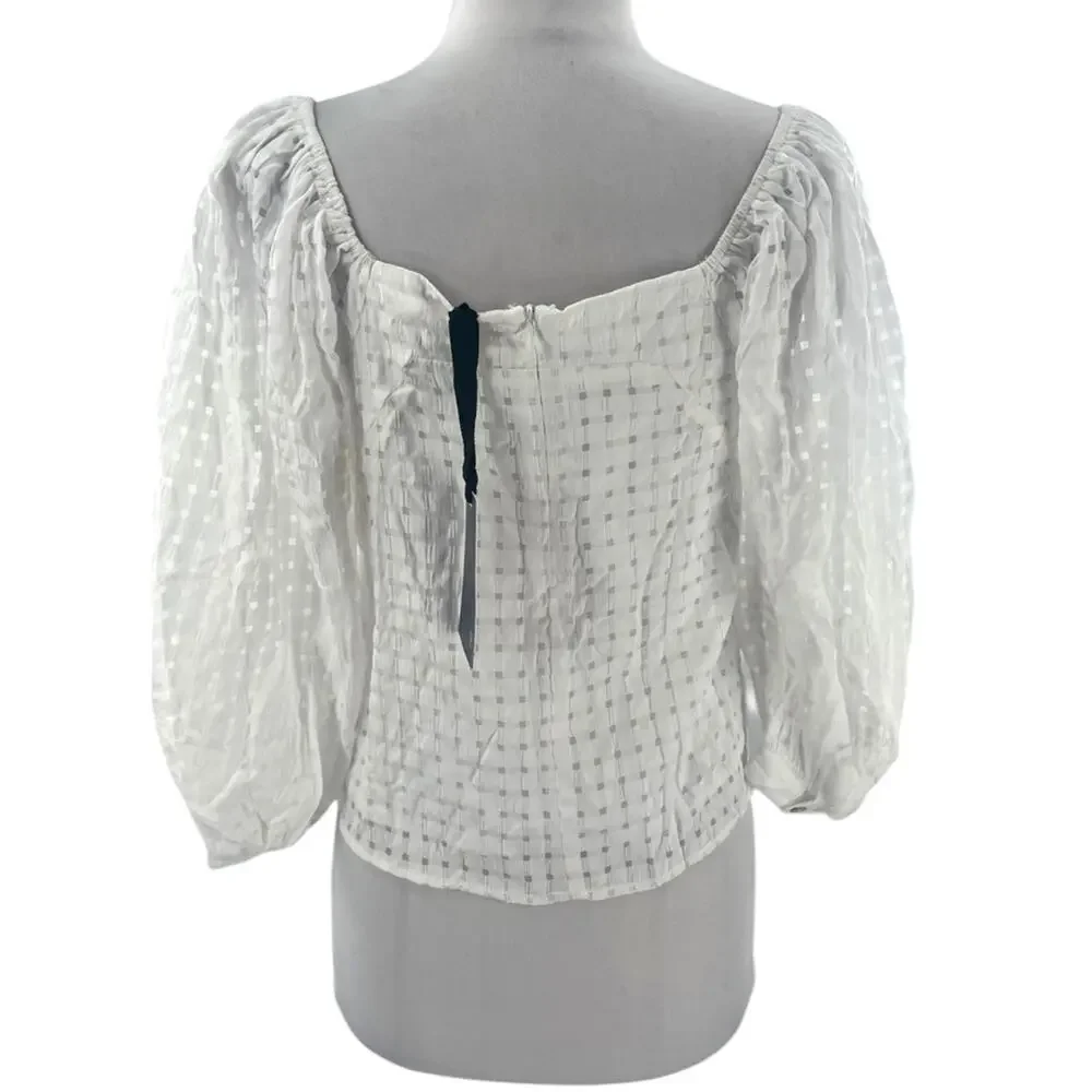 NWT Tuckernuck Pomander place Bonnie Textured Gingham Puff Sleeve Blouse sz‎ XS